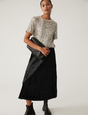Velvet Pleated Midaxi Skirt