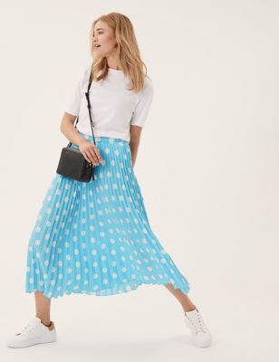 Polka Dot Pleated Midaxi Skirt