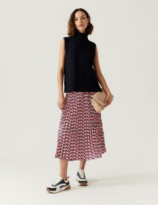 Woven Geometric Pleated Midaxi Skirt