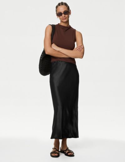 Leather Look Split Front Midi Pencil Skirt, SOSANDAR