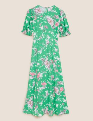 Floral Puff Sleeve Midaxi Tea Dress