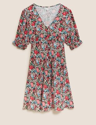 Floral V-Neck Mini Tea Dress
