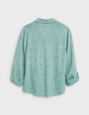 NEW PER UNA M&S 12-18 Green Pure Cotton Collared Top Shirt Blouse Sweater Smart