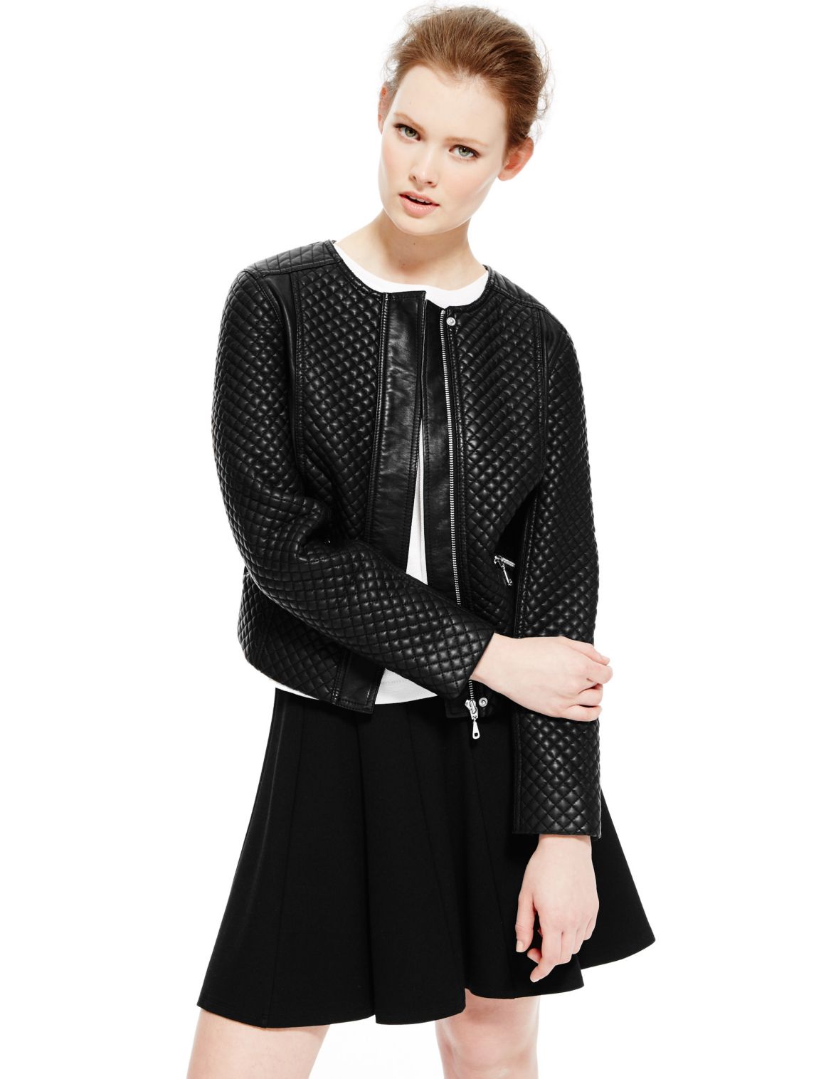 Petite Faux Leather Quilted Biker Jacket Black | Eizzy