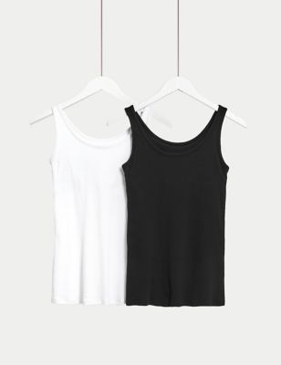 2 White 2 Black or 4 Black Per Pack Pack of 4 Famous Make Cotton Rich Strappy Vests 