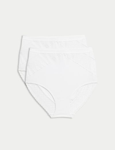Sloggi High Waisted Control Maxi Lady Seamless Cotton Underwear or Panties  (White, S, 2 Pack) 