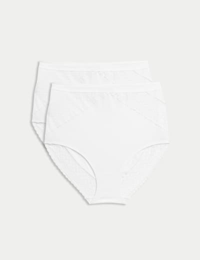 Sloggi High Waisted Control Maxi Lady Seamless Cotton Underwear or Panties  (White, S, 2 Pack) 