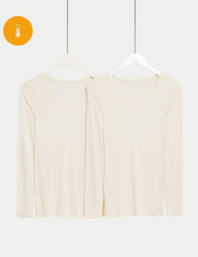 2pk Pointelle Thermal Long Sleeve Tops, M&S Collection