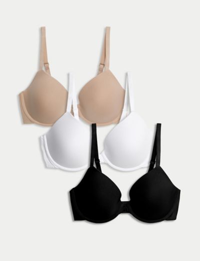 3pk Padded Wired Plunge Bras F-H, M&S Collection