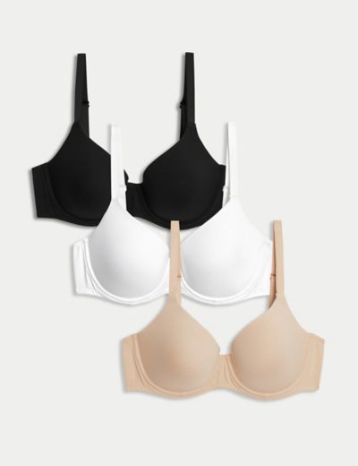 3pk Cotton Rich Wired T-Shirt Bras A-E, M&S Collection