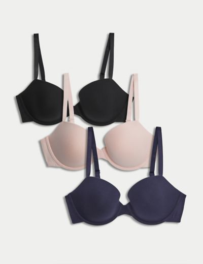 3pk Cotton Rich Wired T-Shirt Bras A-E, M&S Collection