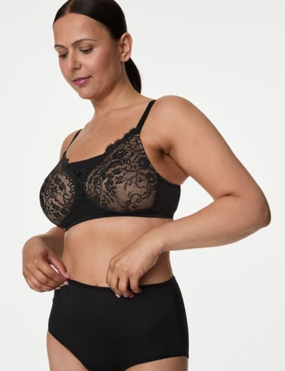 YOURS Plus Size Green Cotton Lace Trim Non-Wired Bra