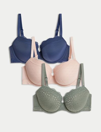 3pk Cotton Non Wired Full Cup Bras A-E, M&S Collection
