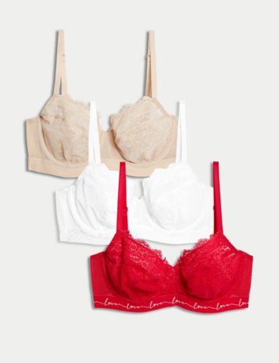 3pk Cotton Rich Wired Balcony Bras A-E, M&S Collection