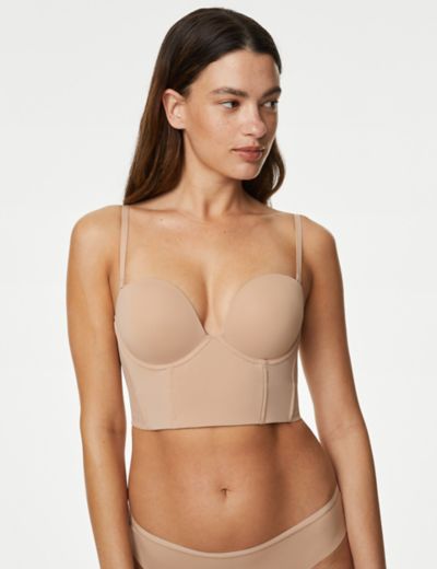 Boux Avenue A-DD cup strapless padded plunge bra in beige