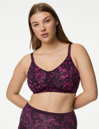Non-Padded Non-Wired Full-Figure Plus Size Bra in Purple - Cotton & Lace