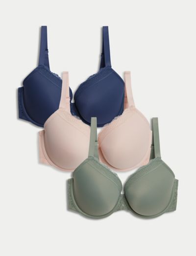 3pk Padded Wired Plunge Bras F-H, M&S Collection