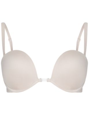 M&S Nude Bra 32B Front Fastening Padded Plunge Underwired 0362 