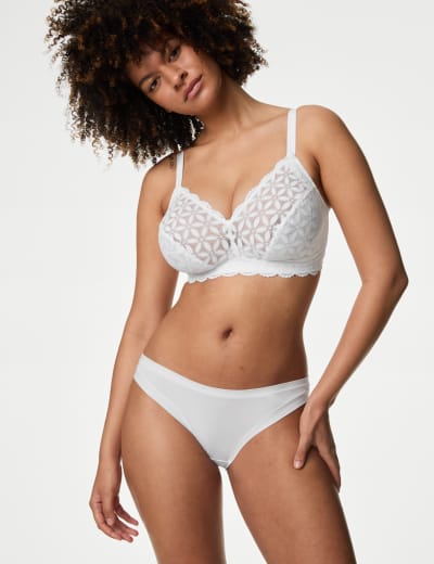 Buy DD-GG White Recycled Lace Comfort Full Cup Bra 32F, Bras