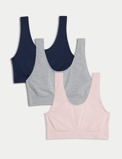 3pk Seamless Non Wired Crop Tops, M&S Collection