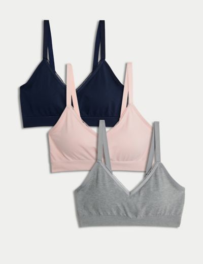 3pk Cotton Non Wired Full Cup Bras A-E, M&S Collection