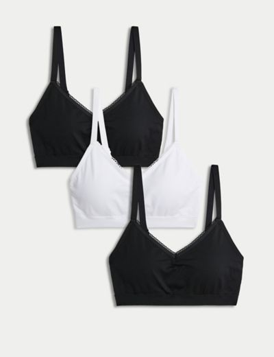 3pk Seamless Non Wired Crop Tops, M&S Collection