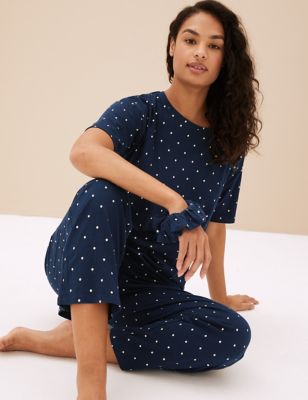 Ex m&s Collection en Coton Bleu et Blanc Texturé Pyjamas Tailles 8-20 RRP £ 28 