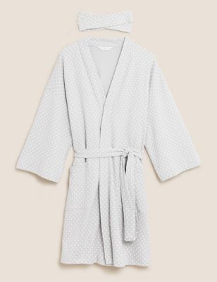 Pure Cotton Waffle Dressing Gown With Headband