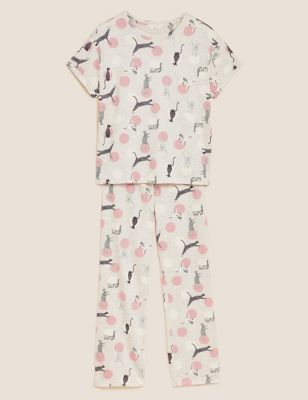 Cotton Rich Cat Print Pyjama Set