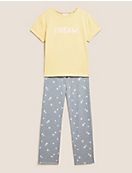 Хлопковый пижамный комплект с принтом из ромашек