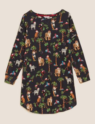 Women's Animal Print Family Christmas Short Nightdress