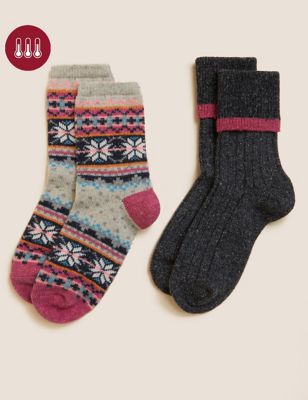 2pk Thermal Fair Isle Ankle High Socks