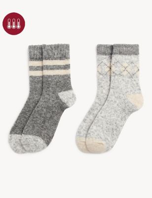 2pk Thermal Argyle Ankle High Socks