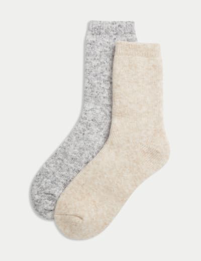 Womens 2pk Cream Heavy Thermal Socks