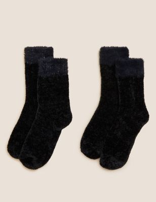 2pk Cosy Faux Fur Slipper Socks