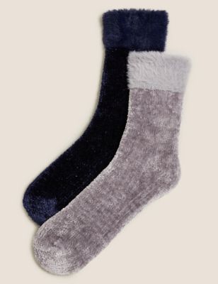2pk Velvet Cosy Fur Ankle High Socks