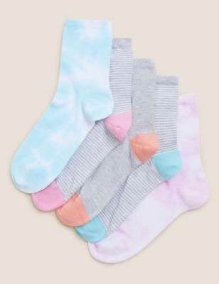 5pk Cotton Rich Tie Dye Seamless Ankle High Socks