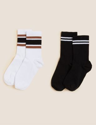 2pk Cotton Rich Striped Ankle High Socks
