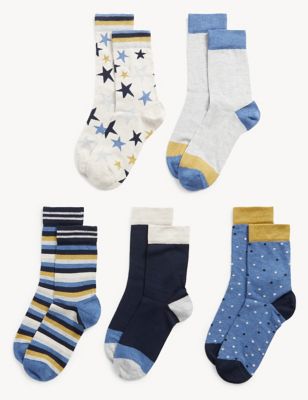 5pk Seamless Toe Star Ankle High Socks