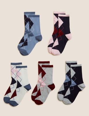 5pk Argyle Ankle High Socks