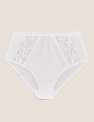 M & S Size 14 Lace High Leg Knickers Panties Briefs White 