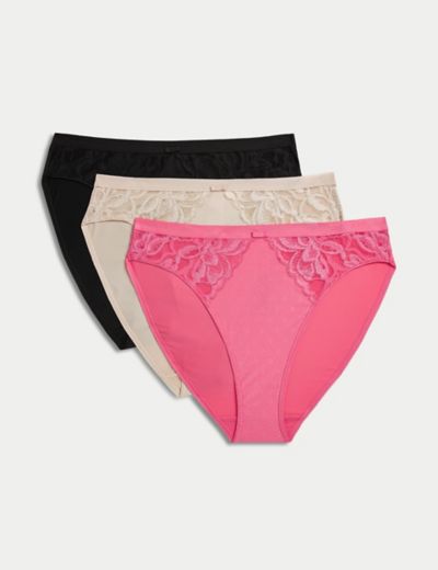 Soft Cotton With Lace Trim & Glitter Hearts Peach Pink High Leg Brazilian -  Knickers