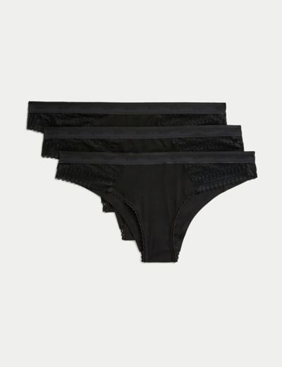 Black/White/Nude Brazilian No VPL Lace Back Briefs 3 Pack