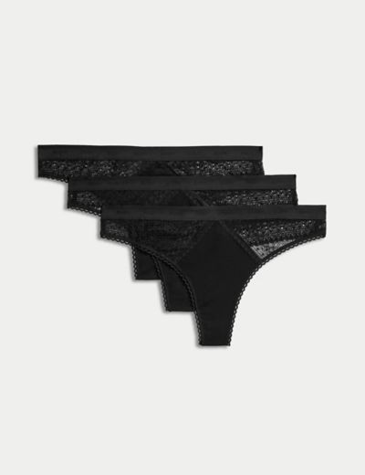 Womens Black/White 3pk Microfibre G-String Thongs
