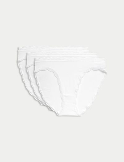 M&S Womens Collection Cotton Lycra & Lace Full Briefs, 5 Pack, 8-18, White