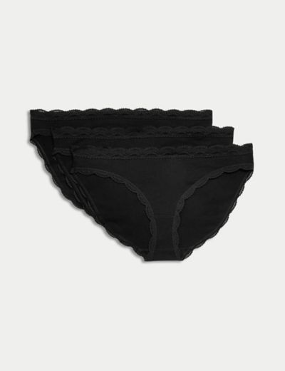 Buy M&S Cotton Rich Lace Waisted MIDIS Knickers Black & White (Pack of 5)  (8) at