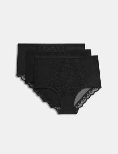 Buy M&S Cotton Rich Lace Waisted MIDIS Knickers Black & White