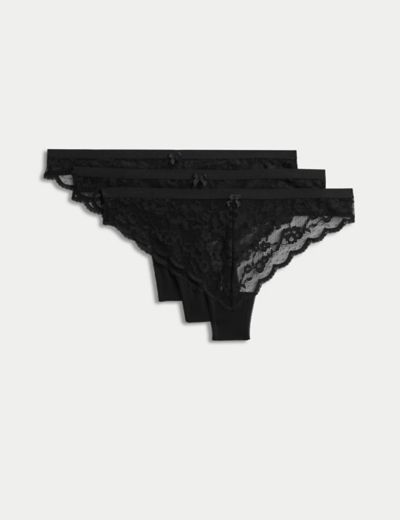 3pk Cotton Blend Thongs, M&S Collection