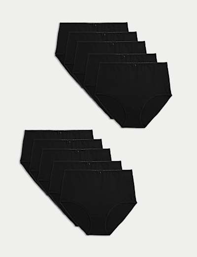 5 PACK Black High Leg Knickers