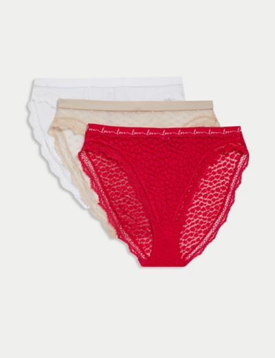 Womens Dark Red 3pk Multi Lace Thongs